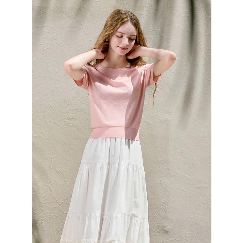 Sancai 2025 Autumn Sequin Knit Short Sleeve Pullover