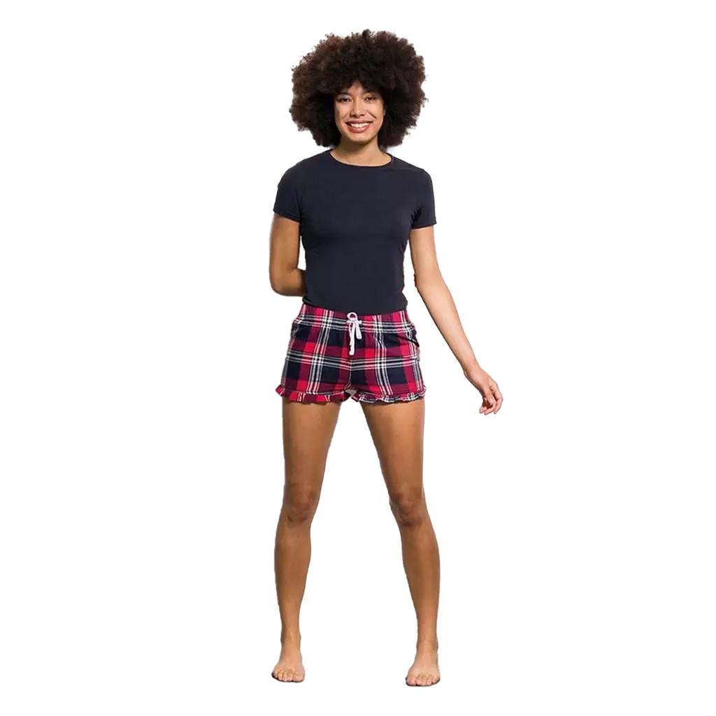 SF Womens/Ladies Tartan Frill Lounge Shorts