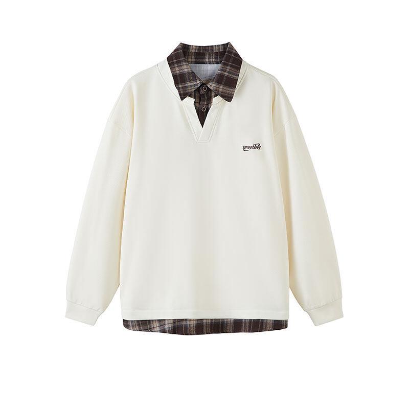 

Мужской свитшот с вышивкой, с двойным воротником-обманкой, с длинным рукавом, куртка L белый