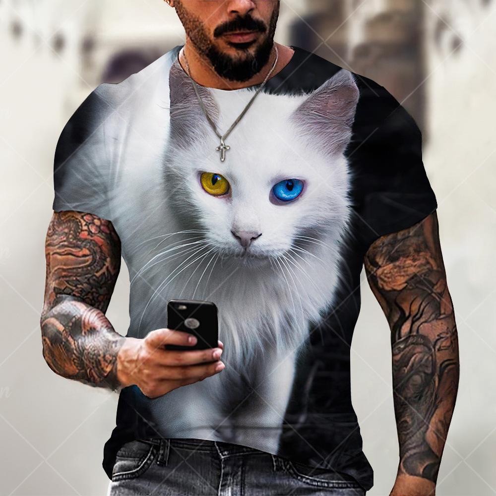 

Summer T-shirt Fashion Animal Cute Cat 3D Printed Short Sleeve Casual T-shirt Top S