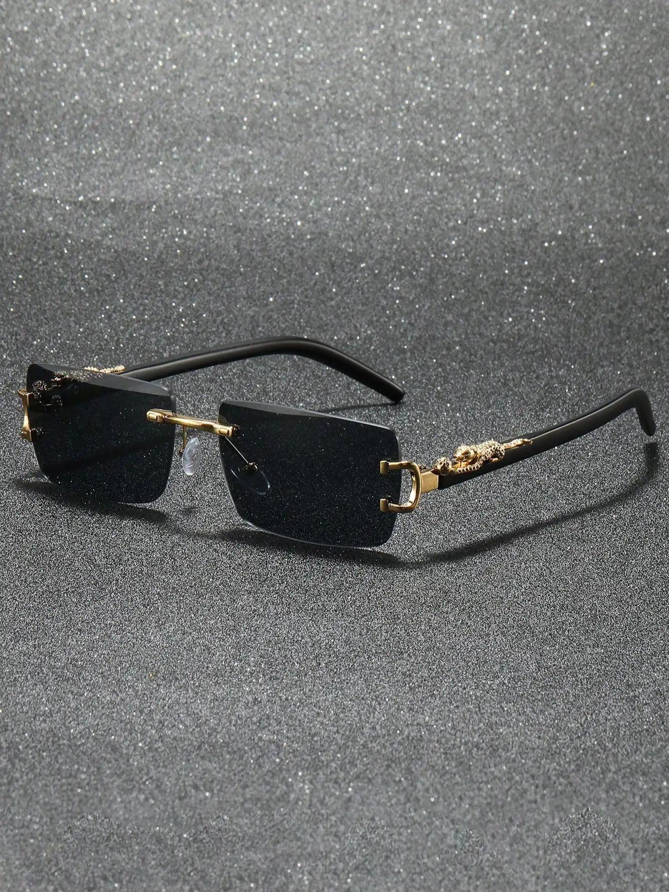 

1 шт. Классические квадратные модные солнцезащитные очки без оправы с декором в виде животных для повседневной жизни на открытом воздухе. Аксессуары для очков.