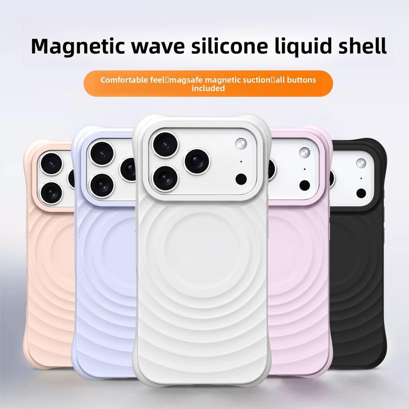 Silikonové pouzdro s efektem vlnky pro Magsafe bezdrátové nabíjení, magnetické pouzdro na telefon pro iPhone Air 17 16 15 14 Pro Max, měkké nárazuvzdorné kryt