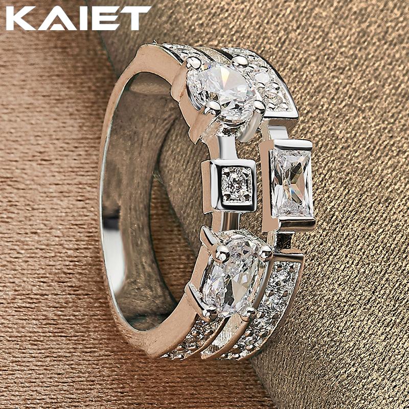 925 Sterling Silver Square/Round/Oval Crystal 7-10 Ring for Women Fashion Jewelry