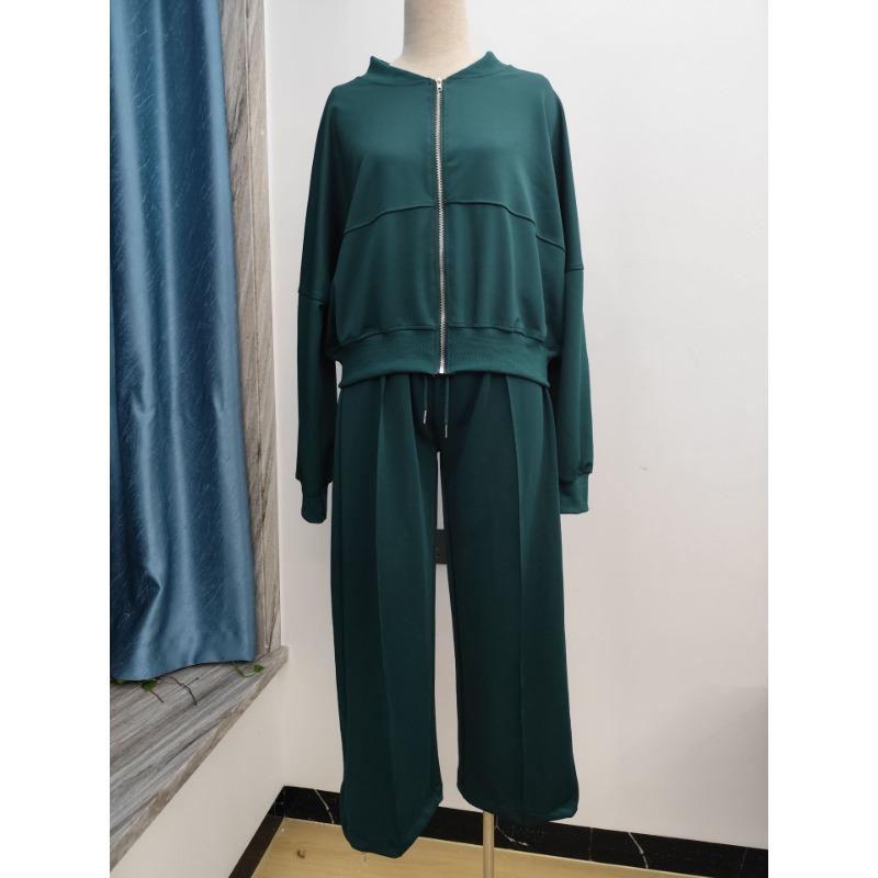 Jachetă de hanorac simplă la modă de primăvară cu gât rotund și pantaloni casual cu picioare drepte