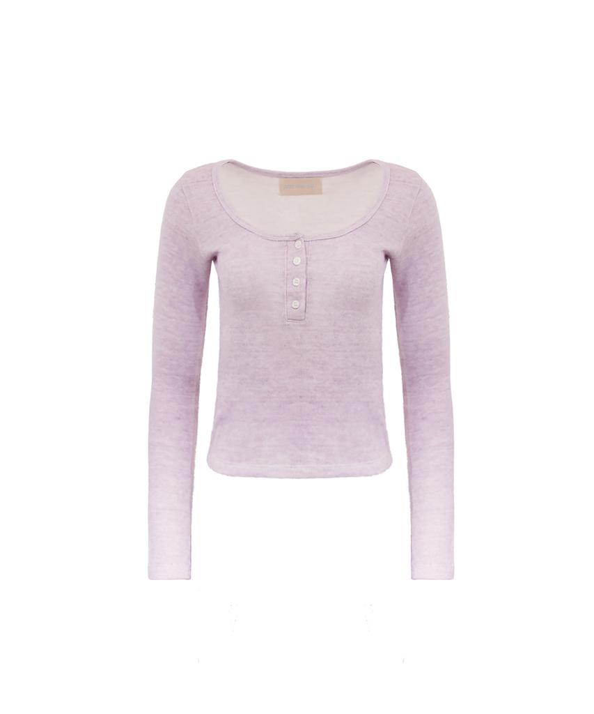 Odeuwonaus Button Melange Knit Top L.Purple