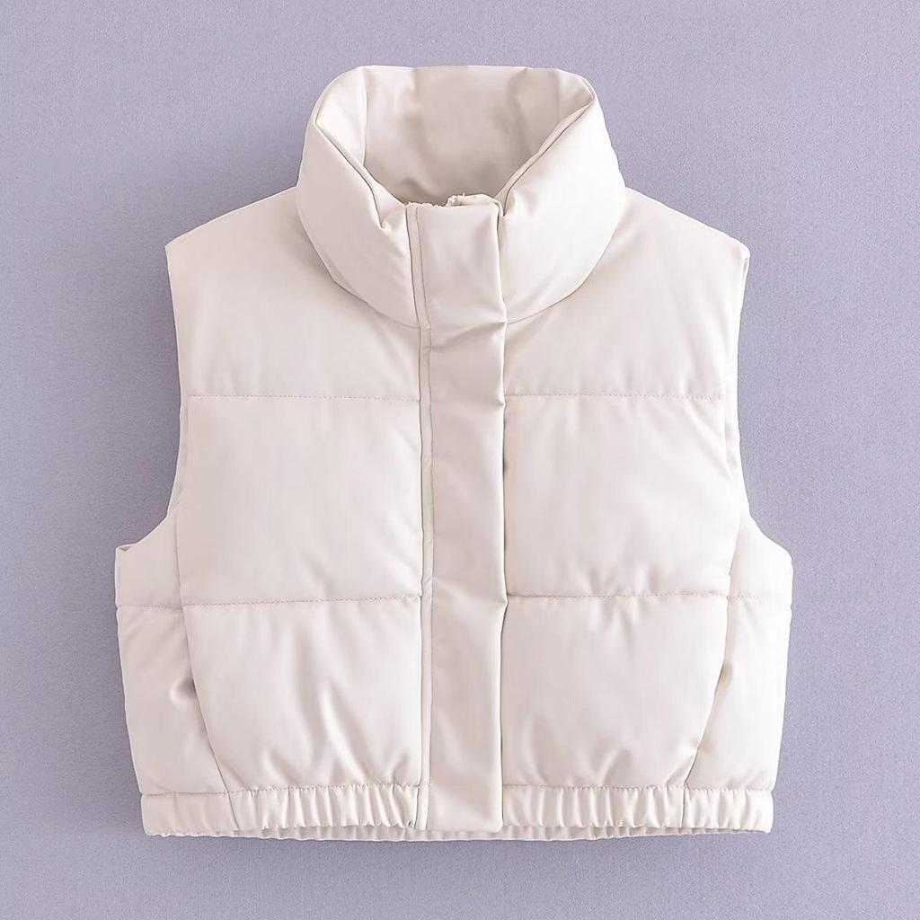 Autumn Winter Jacket Coat Women's Imitation Leather Short Pure Color Cotton Vest