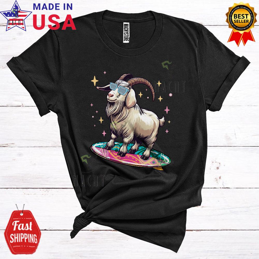 

Cute Goat Playing Surfing Board, Humorous Surfing Surfer, Animal Farmer T-Shirt S