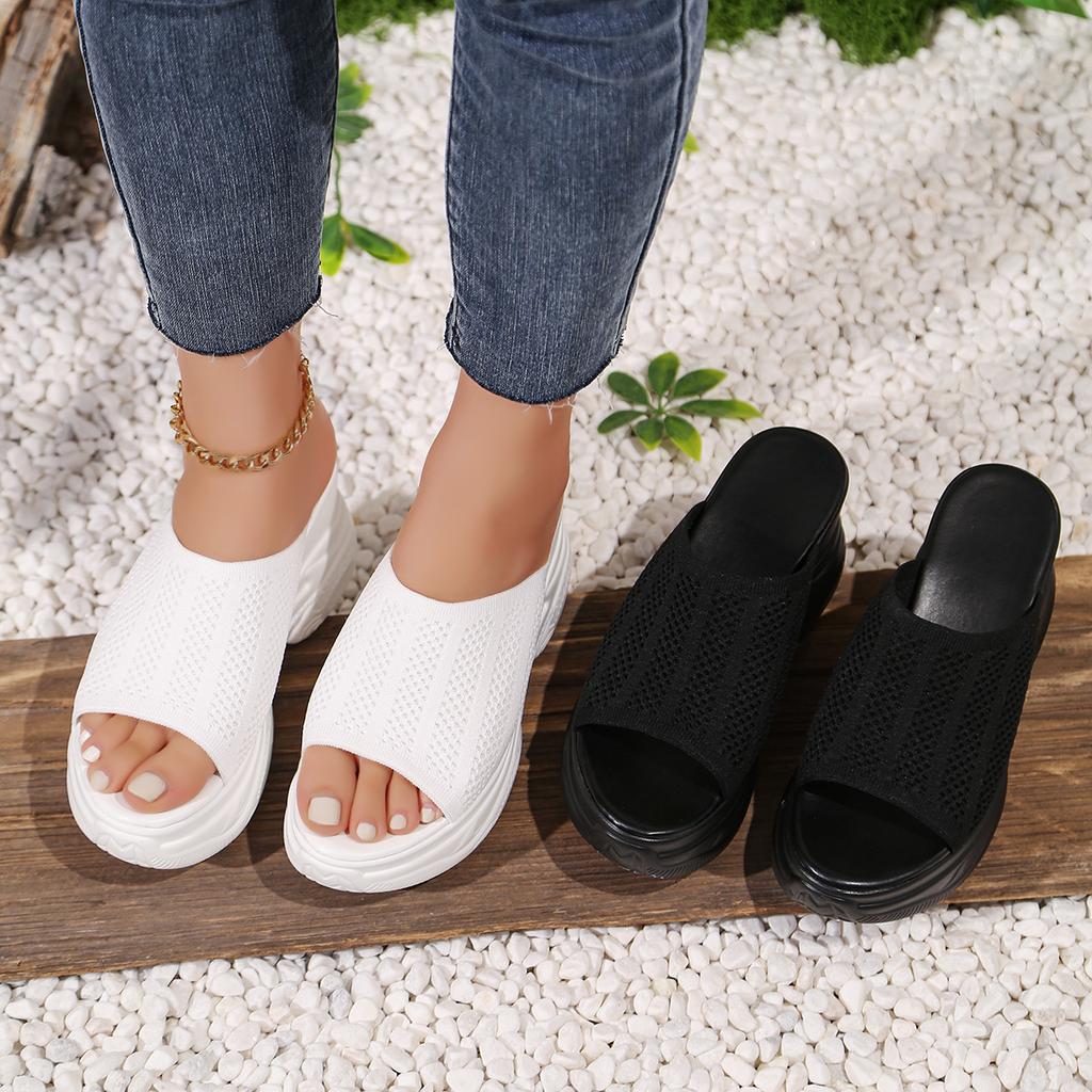 Plus Size Shoes for Women 34-42 White Black Mesh Breathable Slip On Platform Wedges Comfortable Non-slip Sandals Women Footwear