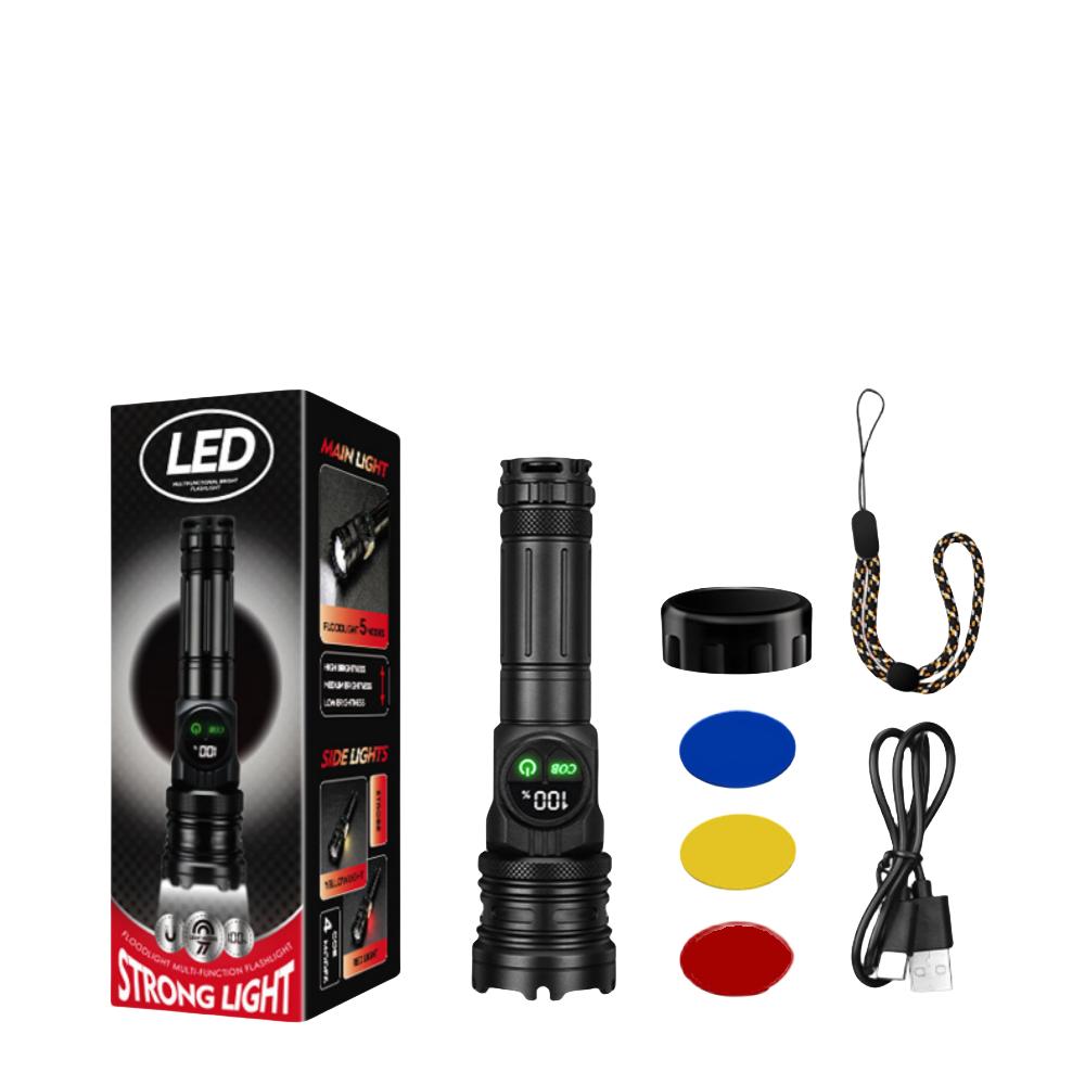 High Power LED Flashlight TYPE-C Rechargeable Aluminum Torch Outdoor Searchlight Portable Camping Light with Telescopic Zoom