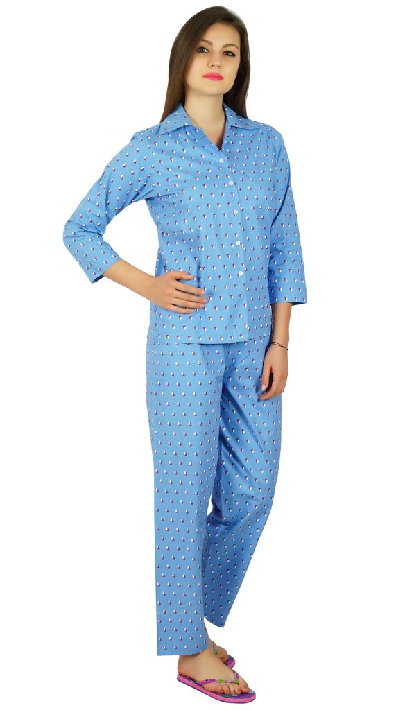 Bimba Womens Cotton Night Wear Printed Pajama Set Full Sleeve Shirt with