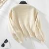 Autumn Winter Vintage Loose Long Sleeve Top Solid Color Cardigan Knitwear V-Neck Sweater