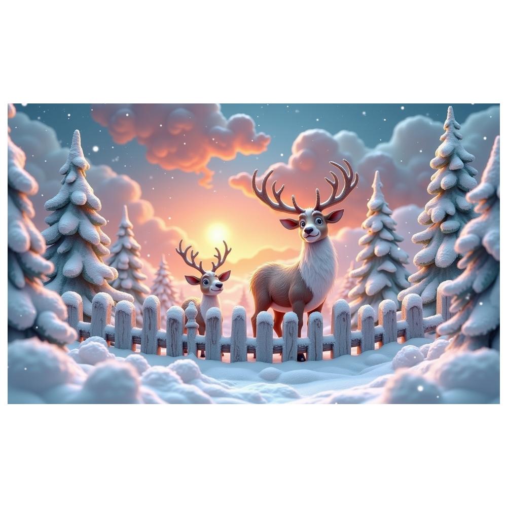 Christmas Backdrop Snow-Covered Winter Reindeer Banner Holiday Background Wildlife Design Winter Wildlife Banner For Winter
