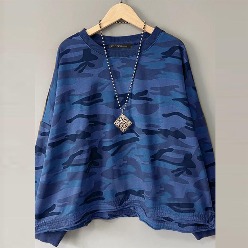 

ZANZEA Женский повседневный свитер с круглым вырезом и длинным рукавом с камуфляжным принтом S