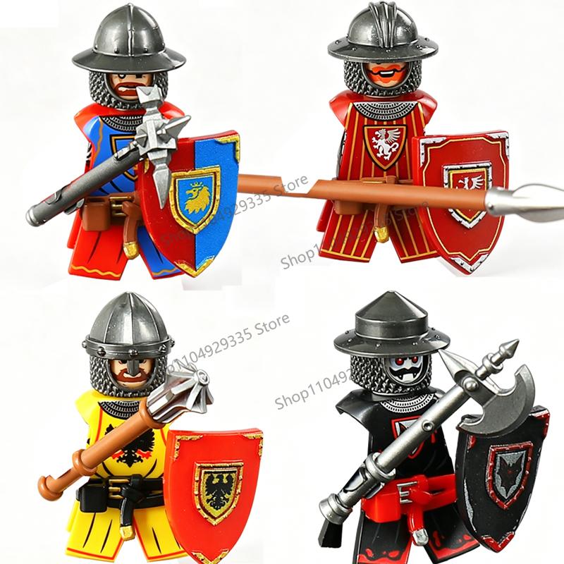 MOC Mittelalterliche Bausteine Zubehör Burgen Gotische Ritter Drache Löwe Krieger Pferd Helme Schilde Rüstungen Äxte Steine Spielzeug