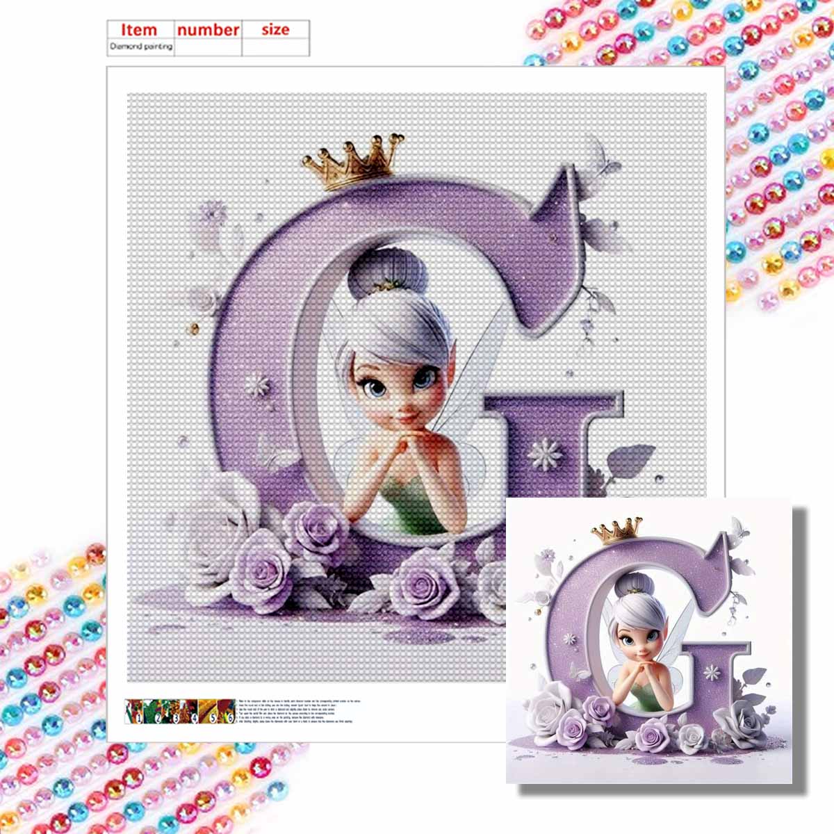 

Алмазная живопись своими руками Круглые алмазы Эльф Буква G Полная алмазная мозаика Домашнее украшение Живопись Набор для вышивания крестом Round 20x20cm