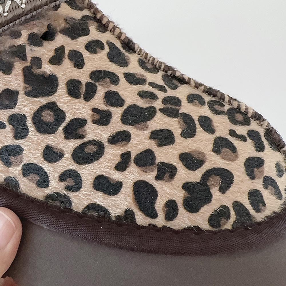 Women's Leopard Print Snow Boots - Ethnic Style, Slip-On, Thick Sole, Large Size
