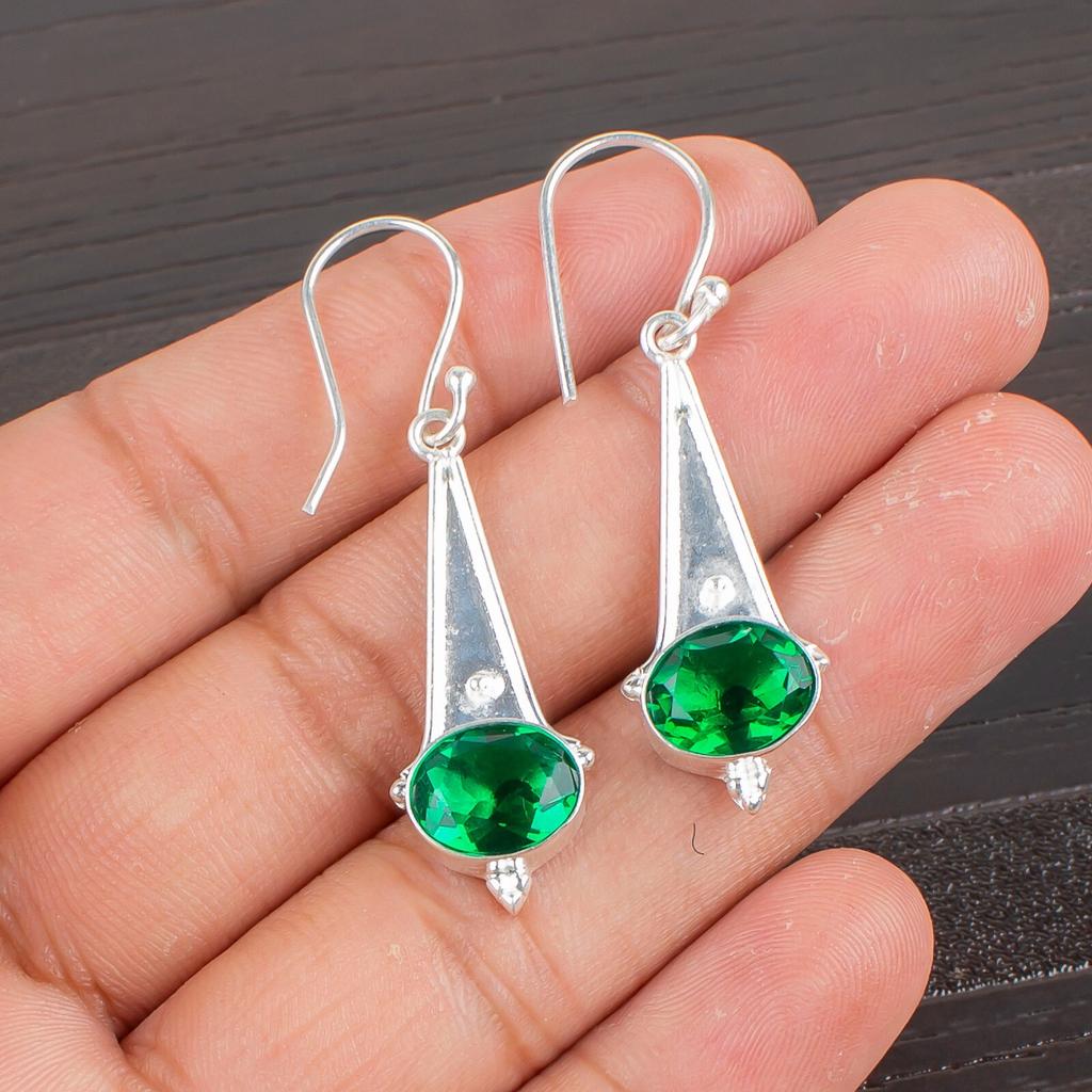Chrome Diopside Gemstone 925 Sterling Silver Handmade Drop/Dangle Earrings 1.80" EE-50-3
