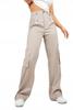 Classic Long Beige Cargo Pants High Waist Pockets Boohoo 40