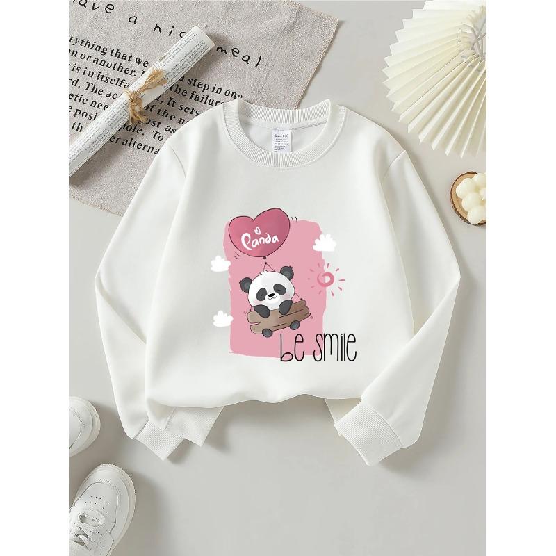 European sizes Crewneck Sweatshirt for Kids Featuring a Panda Drifting Among Clouds with a Heart. Perfect for Sports And Casual Outings 110 белый