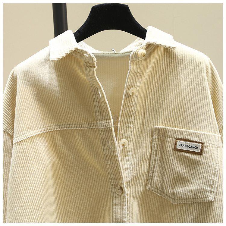 Women's Winter Thick Corduroy Long Sleeve Korean-Style Loose Mid-Length Cardigan Shirt