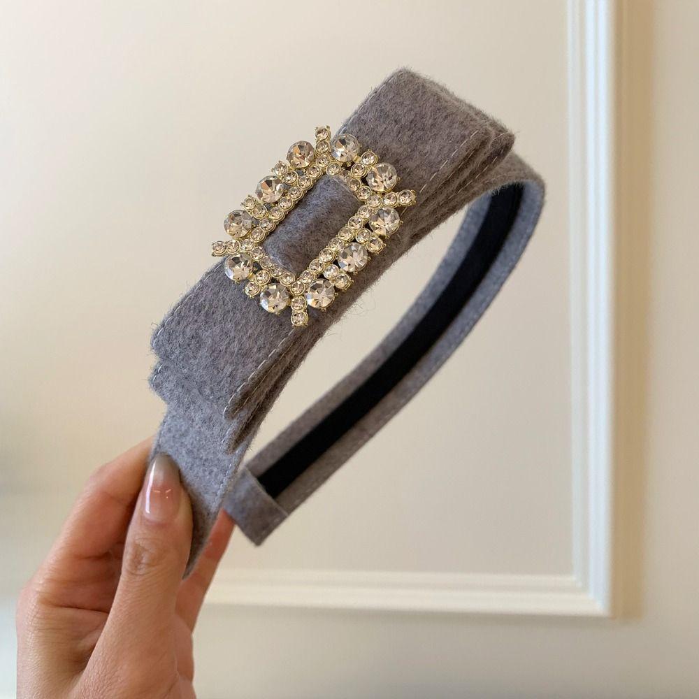 Korean Style Rhinestone Bow Headband Vintage Flocking Hair Hoop Wide Edge Hairband  Lady