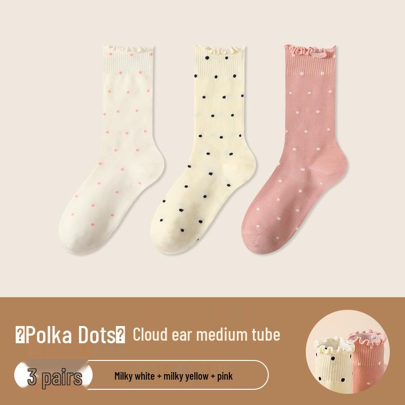 Women's Ruffle Polka Dot Scrunch Socks - Trendy Mid-Calf Cotton Ballet-Style Summer Socks