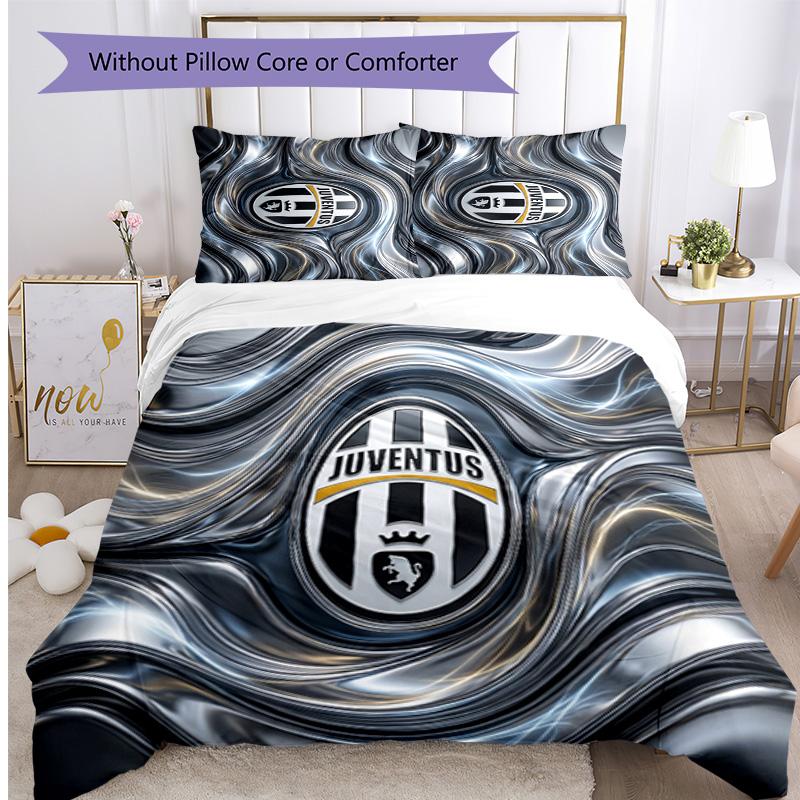 Juventus FC Pattern Printed 3PCS Bedding Set Soft Skin-Friendly Washable Duvet Cover & Pillowcases Set All Season Bedroom
