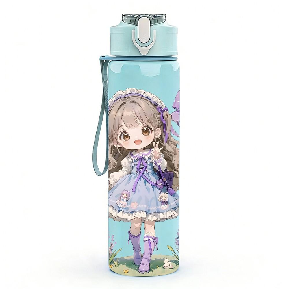 1PC Purple Dress Girl Butterfly Bow Pattern 750ml Color Plastic Sports Water Bottle Leakproof Flip Straw Lid Suitable for Sports Office Home Use