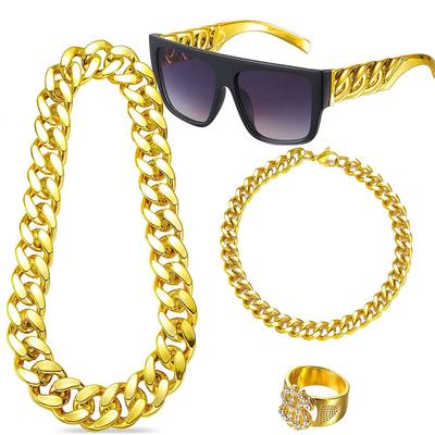 Four-piece Hip-hop Punk Alloy Dollar Chain Necklace Glasses Ring Bracelet Set