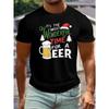 European Sizes Men'S Plus-Size Beer Lover'S T-Shirt - "It'S the Most Wonderful Time for a Beer" Graphic Print with Santa Hat & Mug Design