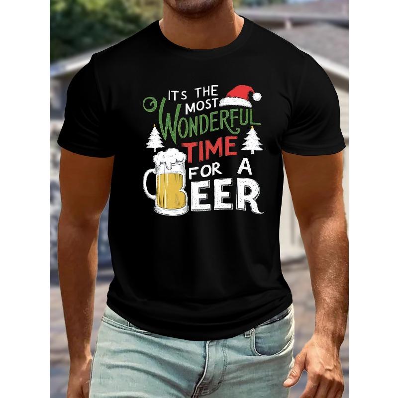 

European sizes Men S Plus-Size Beer Lover S T-Shirt - It S the Most Wonderful Time for a Beer Graphic Print with Santa Hat & Mug Design 4XL