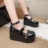 Spring Summer Shallow Rivet Wedge Single Shoes Women's Platform Platform Rivet Metal Buckle Mary Jane Small Leather Shoes