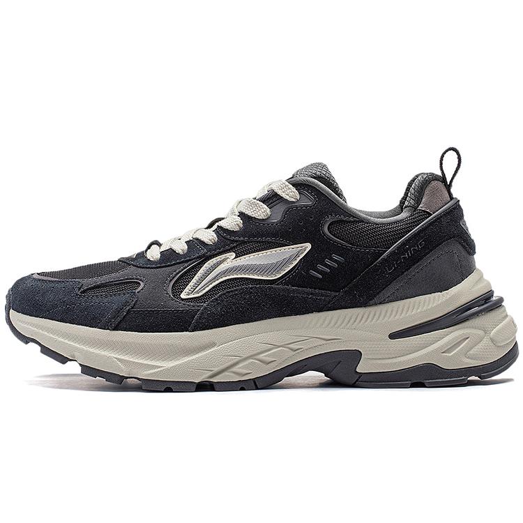 New LiNing Beichen Cushioning, Slip Resistant, Abrasion Resistant Support Low Top Chunky Sneakers Men's Black Gray AGCT425-3