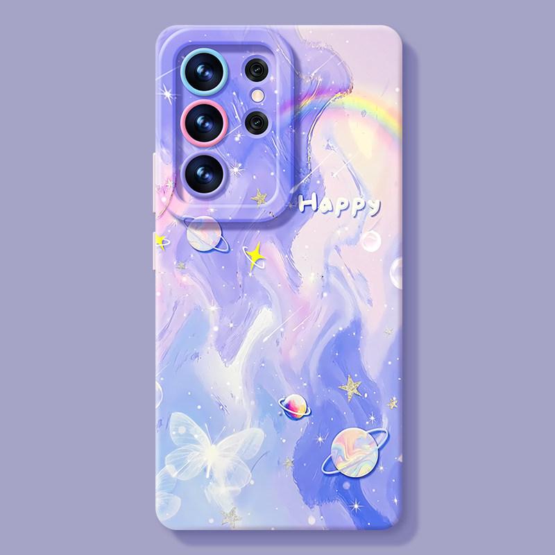 Applicable To Samsung S26ultra Mobile Phone Case Oil Painting Train S25/24plus Summer S23 Silicone All-inclusive S22 Sets