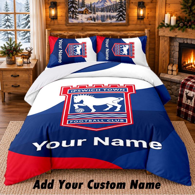 Ipswich Town Pattern Bedding 3Pcs Set Custom Name, Bed Sheet And Pillowcases For Home Bedroom