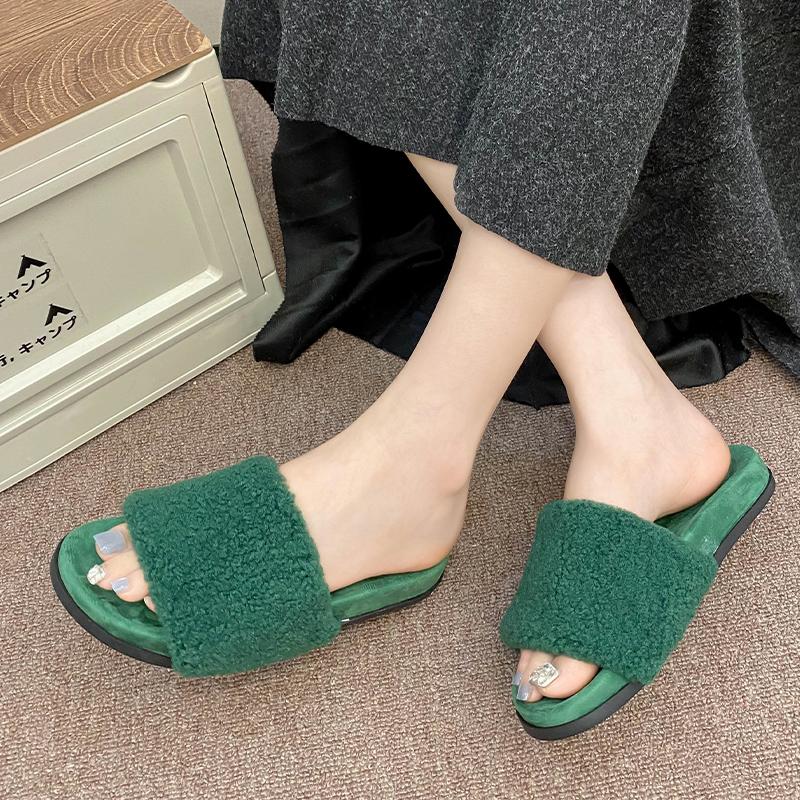 

Fashion Fur Women Flats Cotton Slippers Fashion Winter Home Shoes Casual Dress Woman Boots 2025 Walking Cozy New Trend Chaussure Femme 35 зелёный