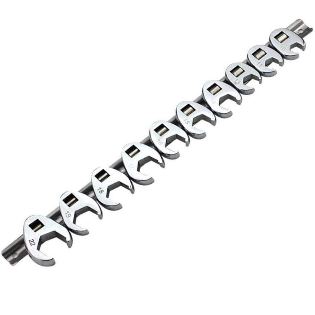 10Pcs 3/8Inch Drive Crowfoot Wrench 10 To 22mm Metric Foot Open End Spanner for Torque Wrench Keys Set