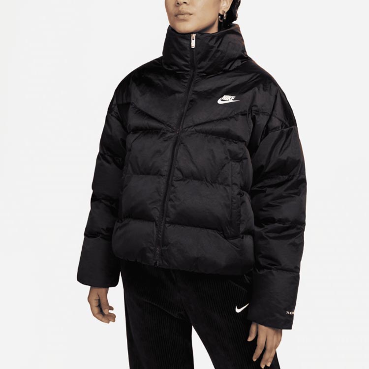 Nike Jednobarevná bunda se zipem, stojáčkem a dlouhým rukávem pro ženy, svrchní oděv, černá DQ6888-010