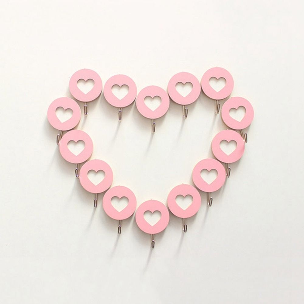 Creative Wooden Wall Hook No Punching Decorative Heart Shaped Hook Self-adhesive Key Holder Home