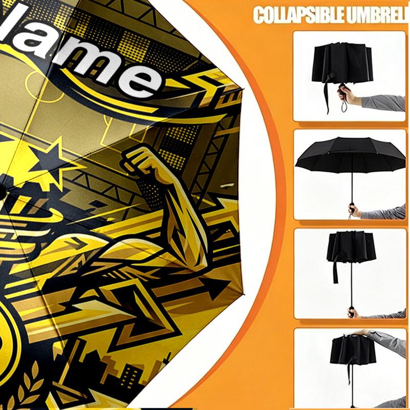 Custom Name Personalized Borussia Dortmund Bvb Print Umbrella, Auto Open Close, 8‑Rib Sturdy Frame, Commute Camping Hiking Use, Birthday Gift