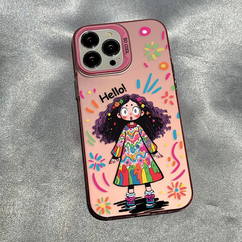 

Чехол для телефона IMD Cute Curly Hair Doodle Girl для iPhone 11 12 13 14 15 Pro Max 13 Pro Max 12 Pro Max Чехлы Чехол Ударопрочный чехол For iPhone 15 Pro Max