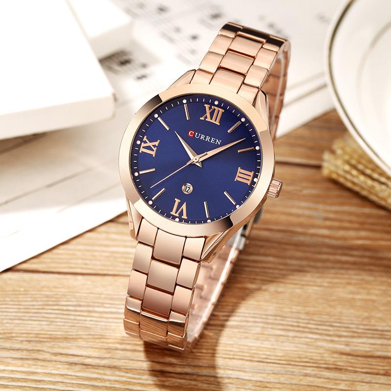 Curren 9007 Women's Waterproof Steel Band Quartz Watch with Calendar