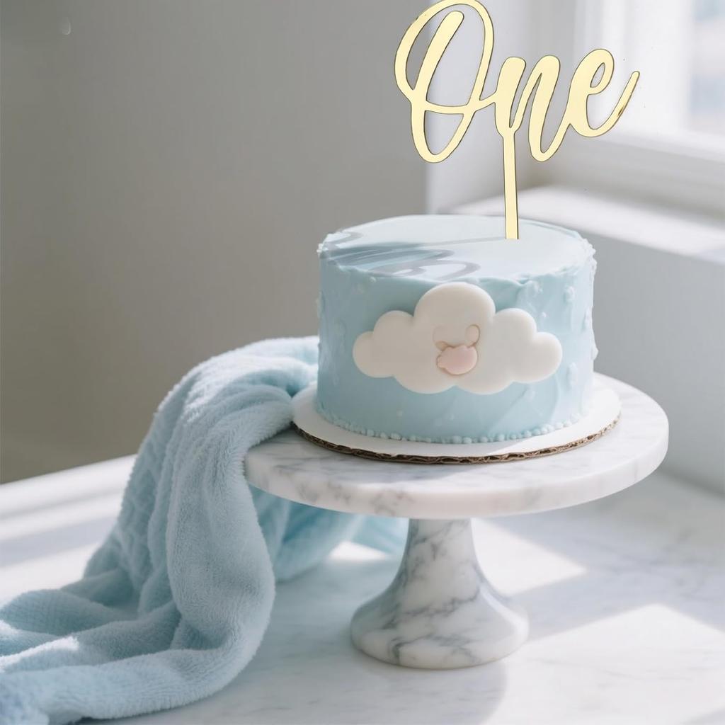 ONE Cake Topper Mirrored Gold Acrylic Sign 1st Birthday Cake Decoration Supplies Suitable for Baby Shower Favors, Gender Reveal, Baby Birthday Party