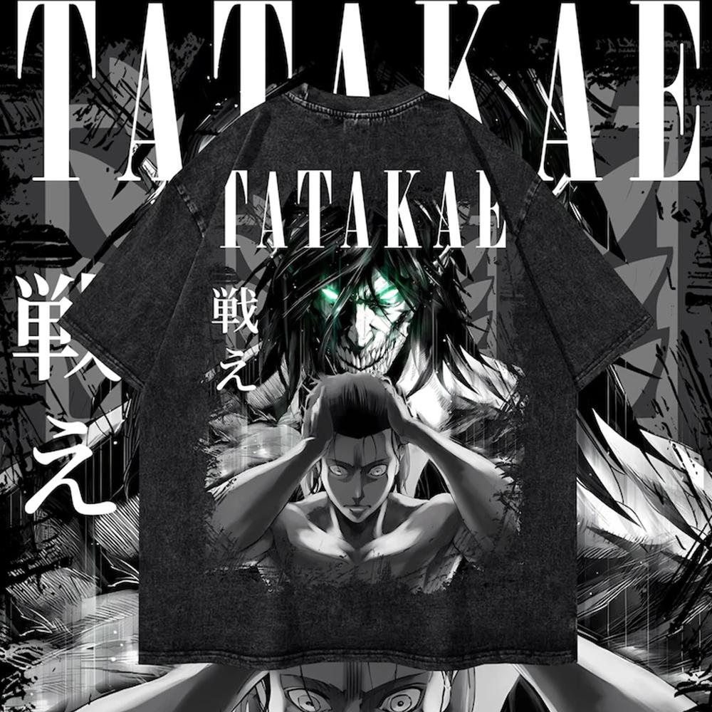 Anime Attack On Titan Eren Jaeger Graphic Tee Men Manga Vintage T-shirts Casual Washed T Shirt Harajuku Male Cotton Loose Tshirt