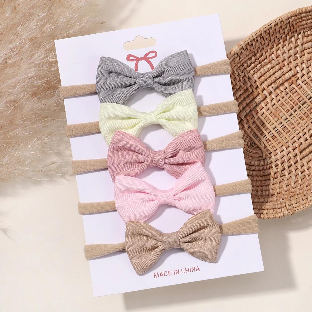 5/6Pcs Girls Solid Color Bowknot Headband For Baby Kids Grograin Ribbon Headwear Hair Bands Infant Hair Accessories