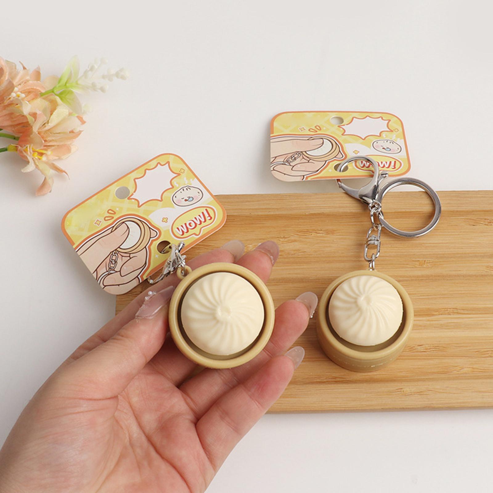 

Cute Simulated Steamed Bun Keychain With Button Decompression Function, Creative Gift one size