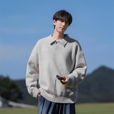 Men's High-End Loose Fit Lapel Sweater: Autumn/Winter Solid Color Knitwear