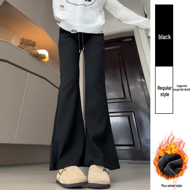 Douyin Women’s Winter Fleece-Lined Micro Flare Sweatpants - 2024 High Waist Slimming Wide Leg Horseshoe Pants