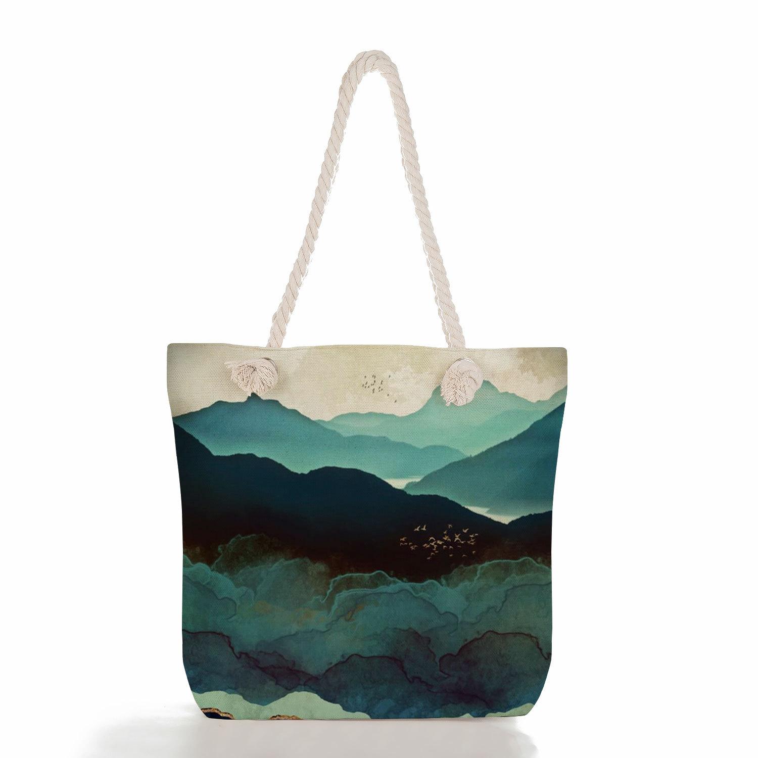 landscape painting print thick rope single-shoulder beach bag 7244 KTB 1190₽