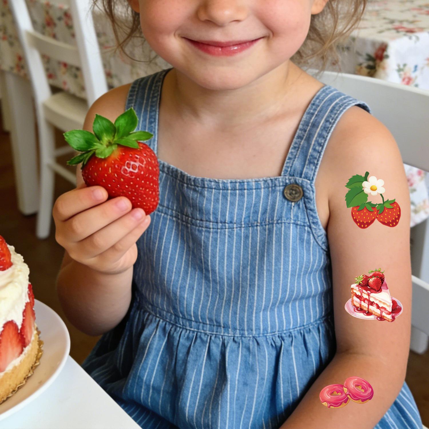 waterproof pink tattoo stickers Strawberry party cake party playful tattoo strawberry 10Sheets dessert birthday party disposable High Quality 10 Sheets красный
